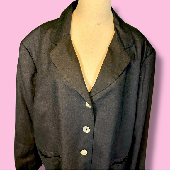 Sandro Vintage Black Linen-Blend Blazer with Pearl Shell Buttons Plus Size 22 - Picture 3 of 14